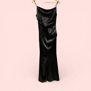 Sexy slinky black satin maxi ruched dress Birdie Grey Lydia whimsigoth mermaid